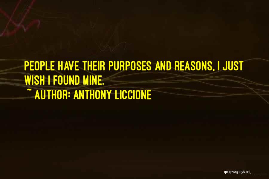 Anthony Liccione Quotes: People Have Their Purposes And Reasons, I Just Wish I Found Mine.