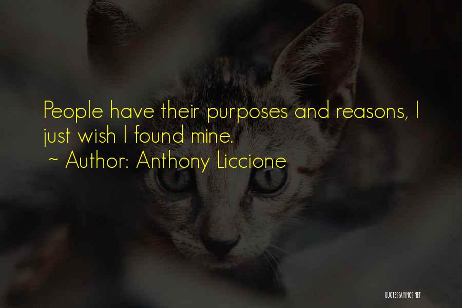 Anthony Liccione Quotes: People Have Their Purposes And Reasons, I Just Wish I Found Mine.