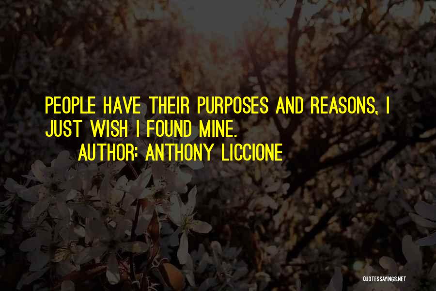 Anthony Liccione Quotes: People Have Their Purposes And Reasons, I Just Wish I Found Mine.