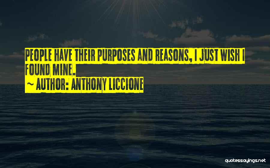 Anthony Liccione Quotes: People Have Their Purposes And Reasons, I Just Wish I Found Mine.