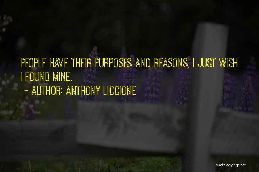 Anthony Liccione Quotes: People Have Their Purposes And Reasons, I Just Wish I Found Mine.