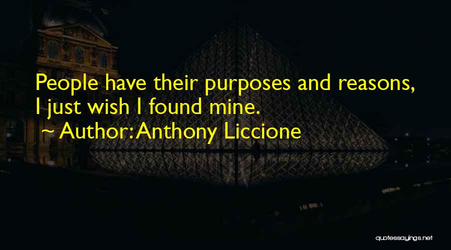 Anthony Liccione Quotes: People Have Their Purposes And Reasons, I Just Wish I Found Mine.