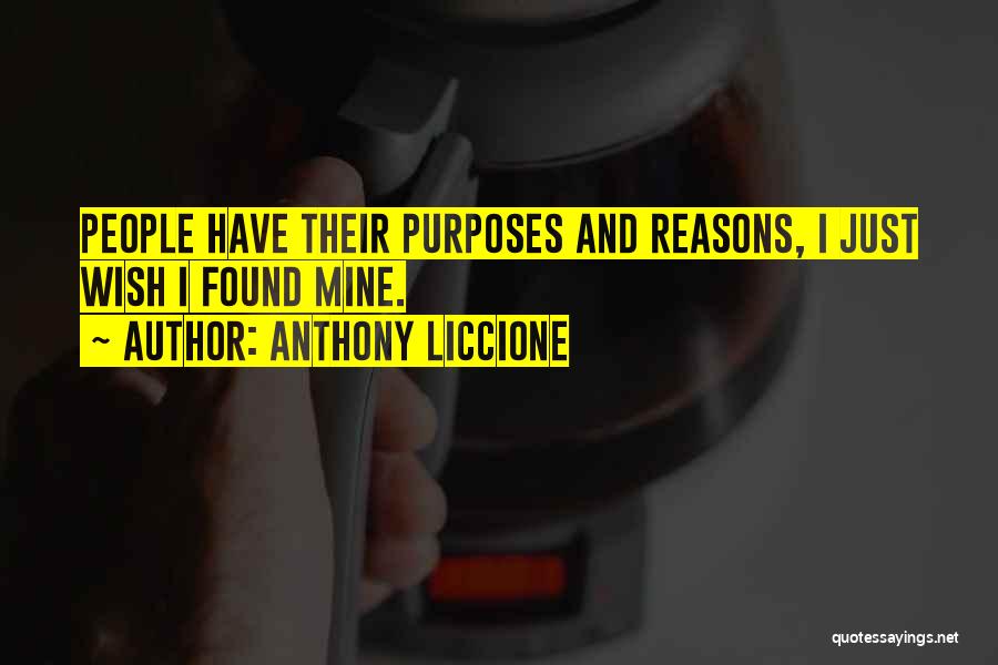 Anthony Liccione Quotes: People Have Their Purposes And Reasons, I Just Wish I Found Mine.