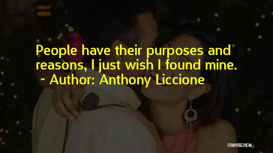 Anthony Liccione Quotes: People Have Their Purposes And Reasons, I Just Wish I Found Mine.