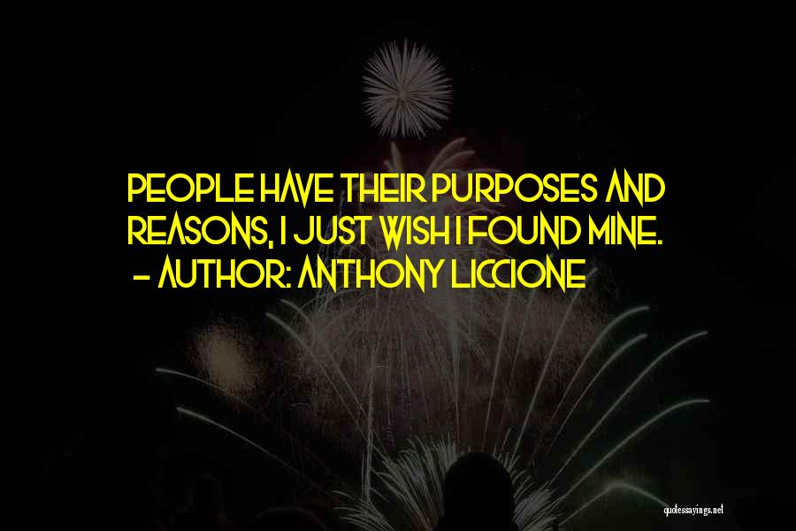 Anthony Liccione Quotes: People Have Their Purposes And Reasons, I Just Wish I Found Mine.