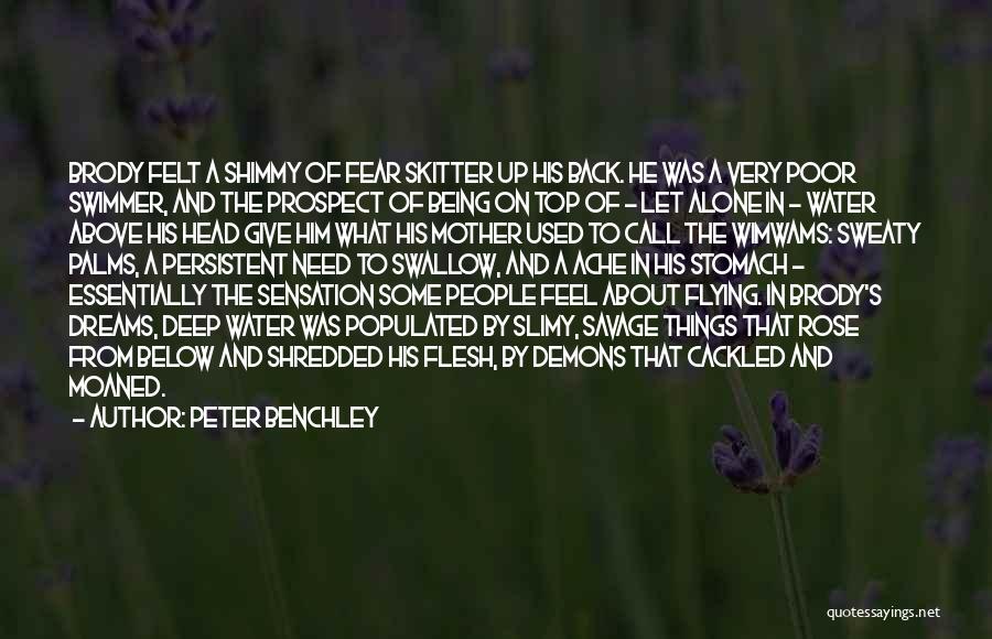 Peter Benchley Quotes: Brody Felt A Shimmy Of Fear Skitter Up His Back. He Was A Very Poor Swimmer, And The Prospect Of