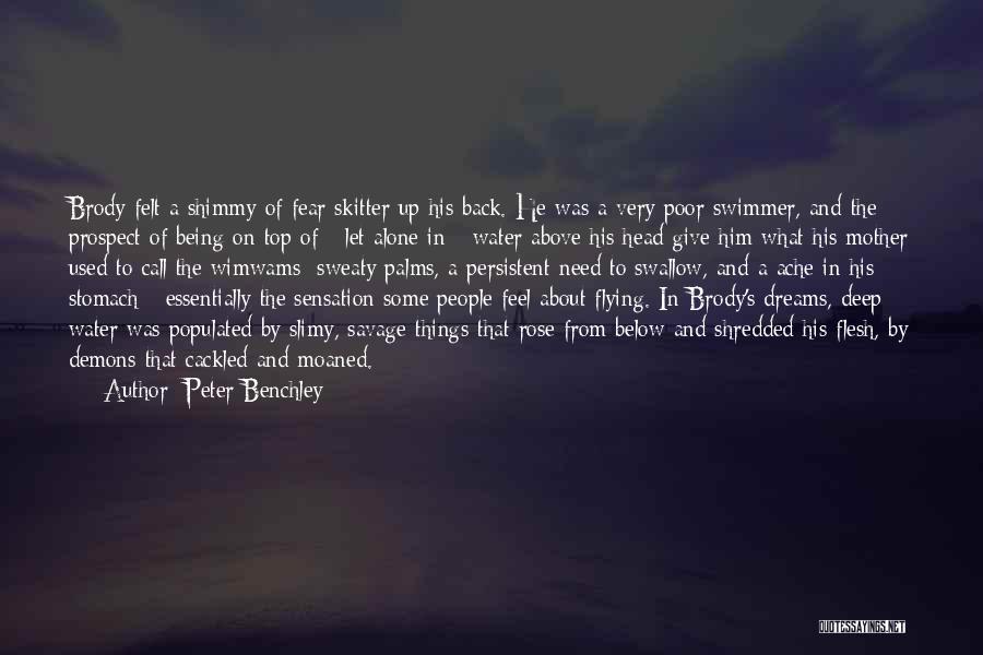 Peter Benchley Quotes: Brody Felt A Shimmy Of Fear Skitter Up His Back. He Was A Very Poor Swimmer, And The Prospect Of