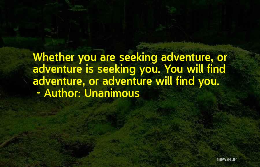 Unanimous Quotes: Whether You Are Seeking Adventure, Or Adventure Is Seeking You. You Will Find Adventure, Or Adventure Will Find You.