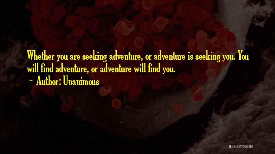 Unanimous Quotes: Whether You Are Seeking Adventure, Or Adventure Is Seeking You. You Will Find Adventure, Or Adventure Will Find You.