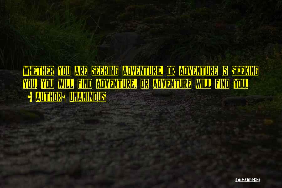 Unanimous Quotes: Whether You Are Seeking Adventure, Or Adventure Is Seeking You. You Will Find Adventure, Or Adventure Will Find You.