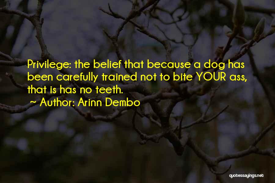Arinn Dembo Quotes: Privilege: The Belief That Because A Dog Has Been Carefully Trained Not To Bite Your Ass, That Is Has No