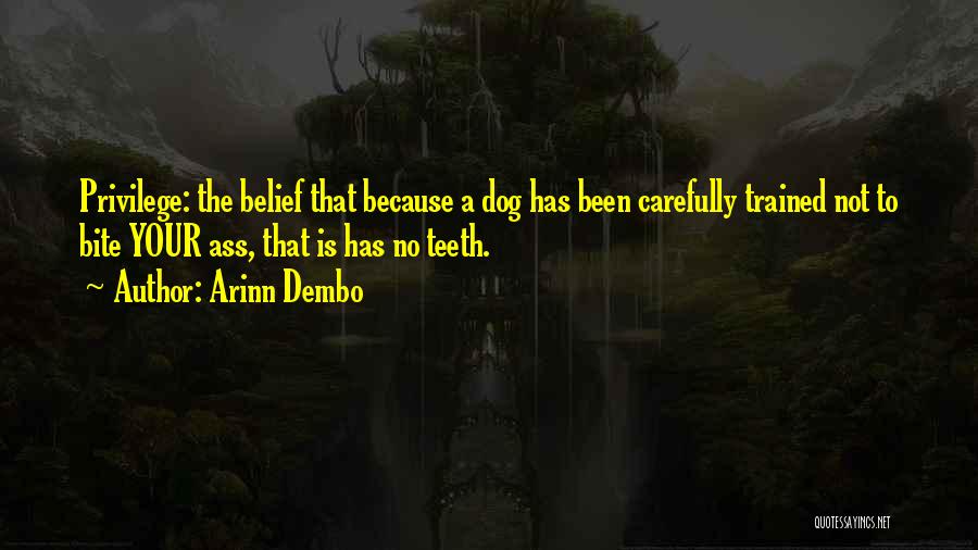 Arinn Dembo Quotes: Privilege: The Belief That Because A Dog Has Been Carefully Trained Not To Bite Your Ass, That Is Has No