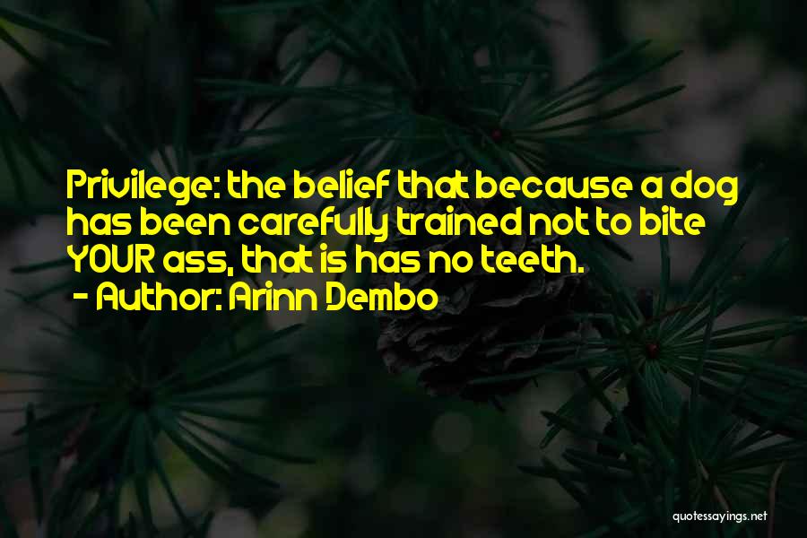 Arinn Dembo Quotes: Privilege: The Belief That Because A Dog Has Been Carefully Trained Not To Bite Your Ass, That Is Has No