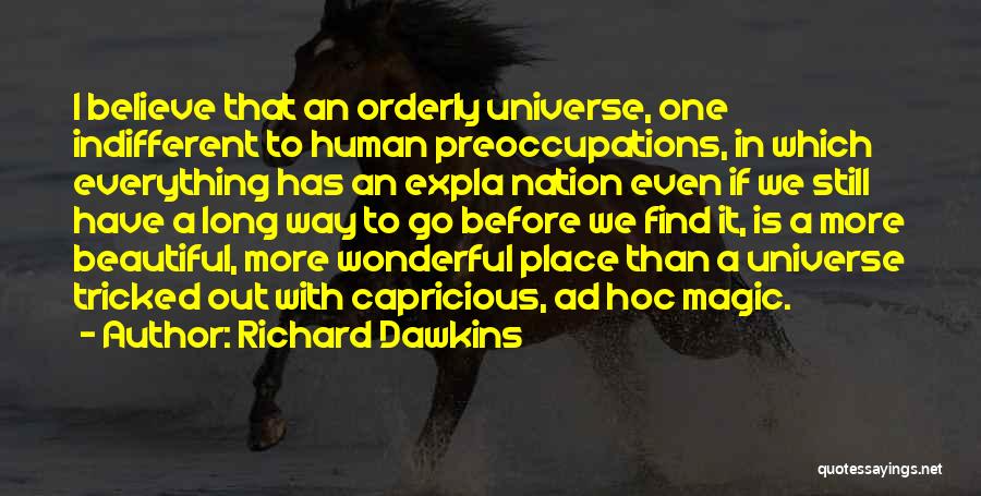 Richard Dawkins Quotes: I Believe That An Orderly Universe, One Indifferent To Human Preoccupations, In Which Everything Has An Expla Nation Even If