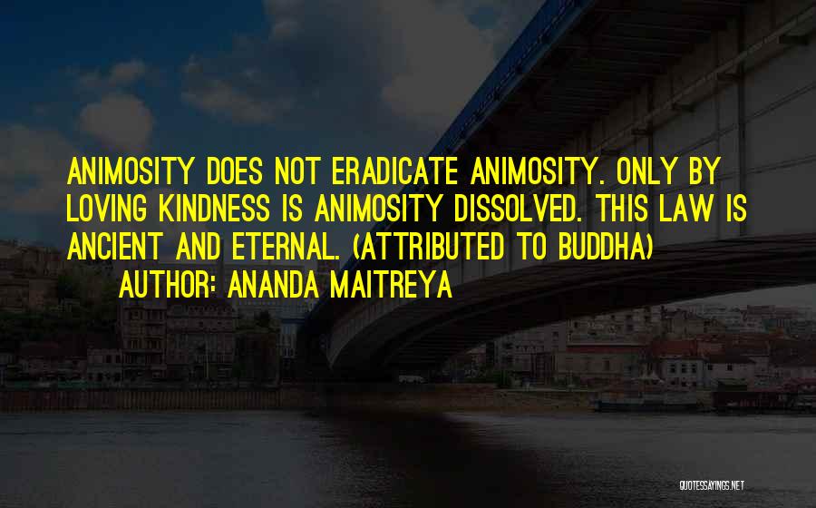 Ananda Maitreya Quotes: Animosity Does Not Eradicate Animosity. Only By Loving Kindness Is Animosity Dissolved. This Law Is Ancient And Eternal. (attributed To