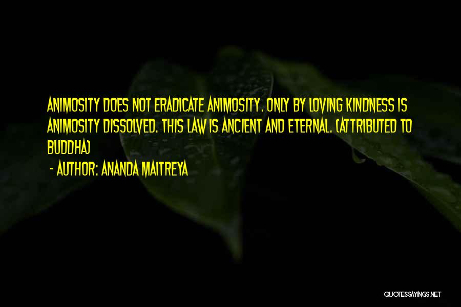 Ananda Maitreya Quotes: Animosity Does Not Eradicate Animosity. Only By Loving Kindness Is Animosity Dissolved. This Law Is Ancient And Eternal. (attributed To