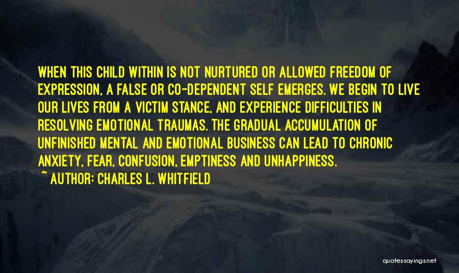 Charles L. Whitfield Quotes: When This Child Within Is Not Nurtured Or Allowed Freedom Of Expression, A False Or Co-dependent Self Emerges. We Begin