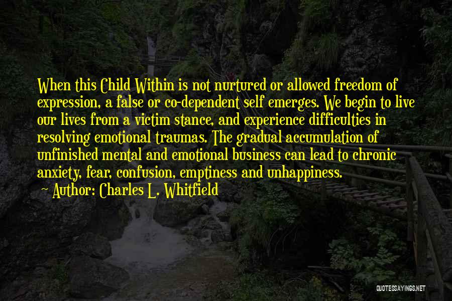 Charles L. Whitfield Quotes: When This Child Within Is Not Nurtured Or Allowed Freedom Of Expression, A False Or Co-dependent Self Emerges. We Begin