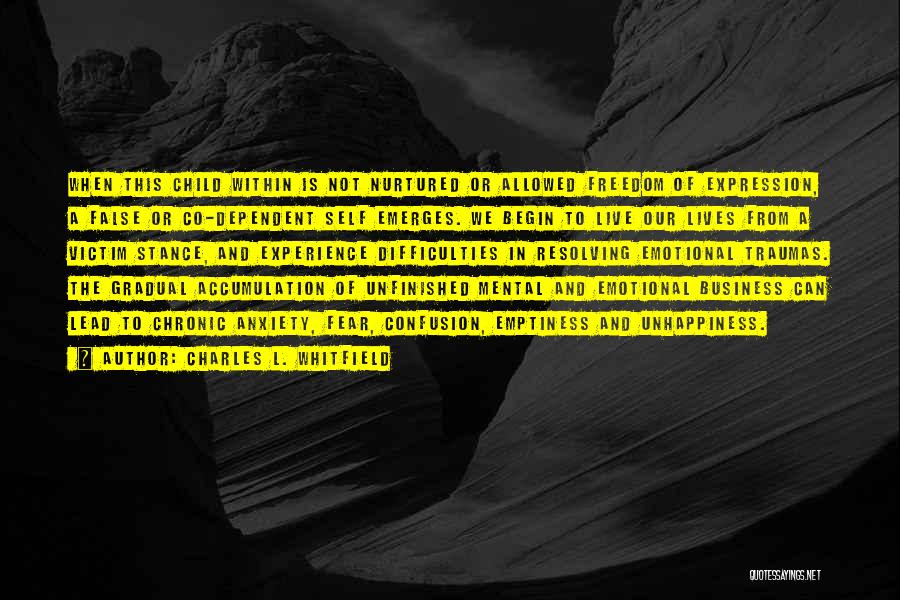 Charles L. Whitfield Quotes: When This Child Within Is Not Nurtured Or Allowed Freedom Of Expression, A False Or Co-dependent Self Emerges. We Begin