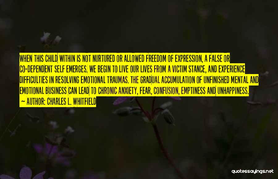 Charles L. Whitfield Quotes: When This Child Within Is Not Nurtured Or Allowed Freedom Of Expression, A False Or Co-dependent Self Emerges. We Begin