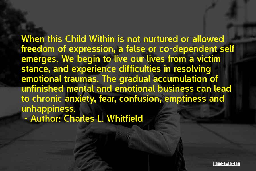Charles L. Whitfield Quotes: When This Child Within Is Not Nurtured Or Allowed Freedom Of Expression, A False Or Co-dependent Self Emerges. We Begin