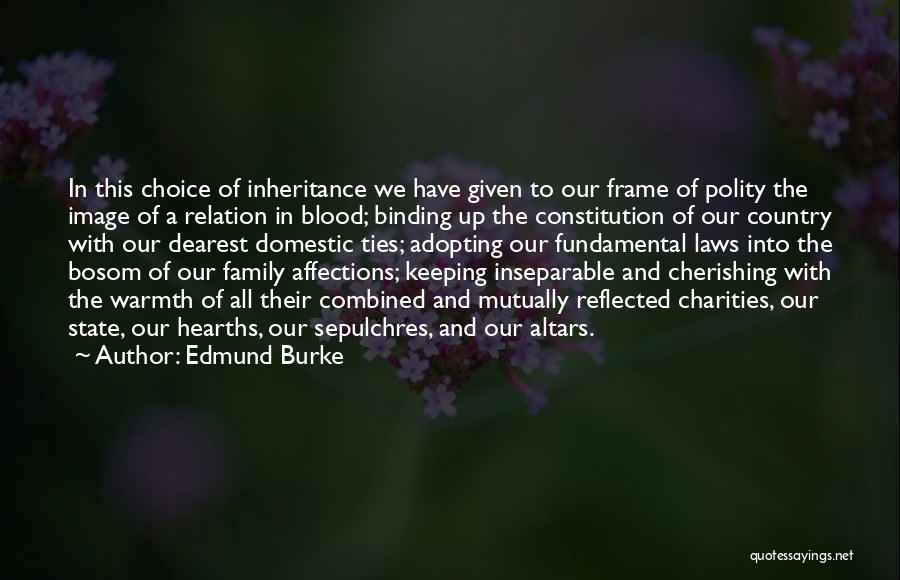 Edmund Burke Quotes: In This Choice Of Inheritance We Have Given To Our Frame Of Polity The Image Of A Relation In Blood;