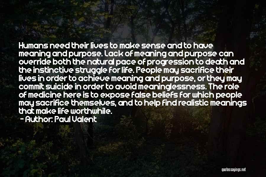 Paul Valent Quotes: Humans Need Their Lives To Make Sense And To Have Meaning And Purpose. Lack Of Meaning And Purpose Can Override