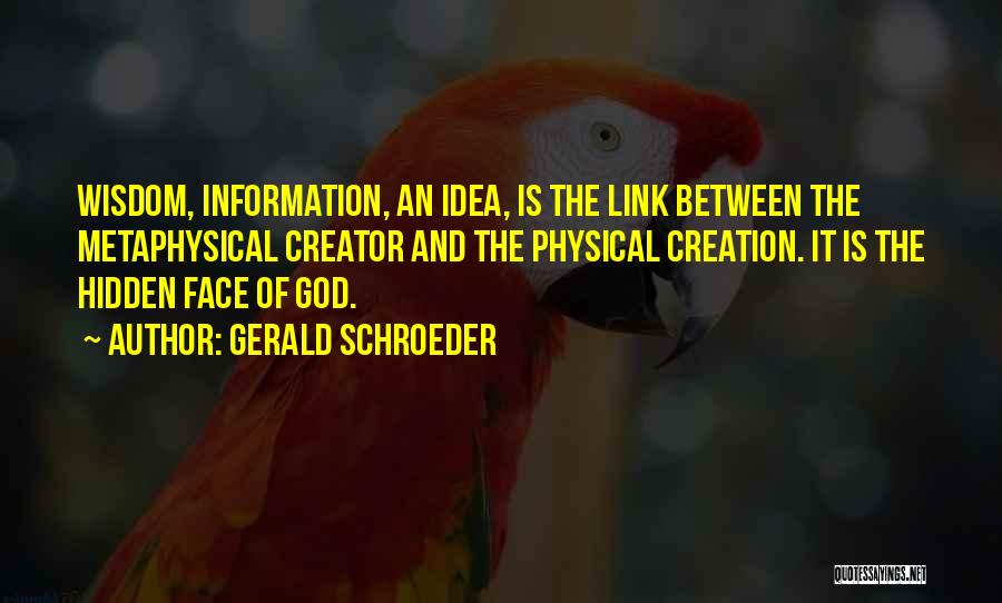 Gerald Schroeder Quotes: Wisdom, Information, An Idea, Is The Link Between The Metaphysical Creator And The Physical Creation. It Is The Hidden Face