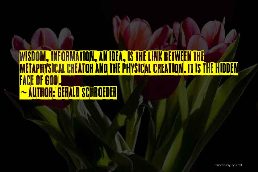 Gerald Schroeder Quotes: Wisdom, Information, An Idea, Is The Link Between The Metaphysical Creator And The Physical Creation. It Is The Hidden Face