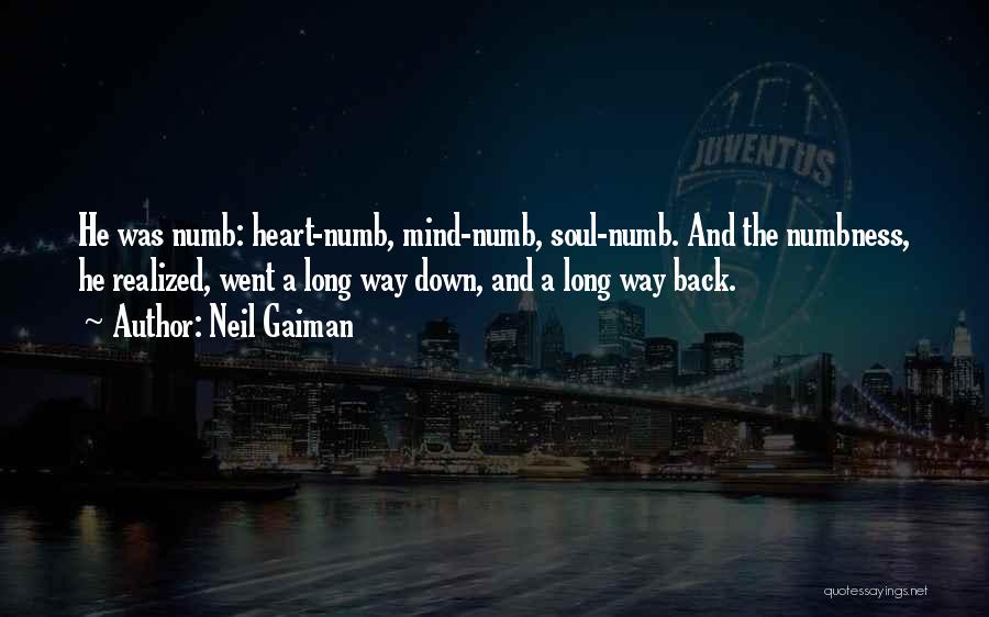 Neil Gaiman Quotes: He Was Numb: Heart-numb, Mind-numb, Soul-numb. And The Numbness, He Realized, Went A Long Way Down, And A Long Way