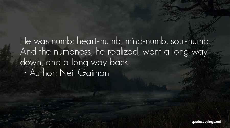 Neil Gaiman Quotes: He Was Numb: Heart-numb, Mind-numb, Soul-numb. And The Numbness, He Realized, Went A Long Way Down, And A Long Way