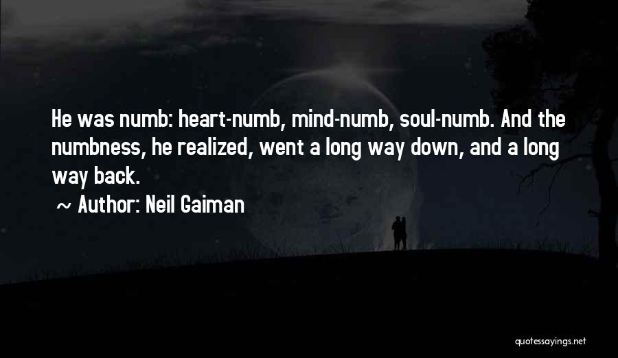 Neil Gaiman Quotes: He Was Numb: Heart-numb, Mind-numb, Soul-numb. And The Numbness, He Realized, Went A Long Way Down, And A Long Way