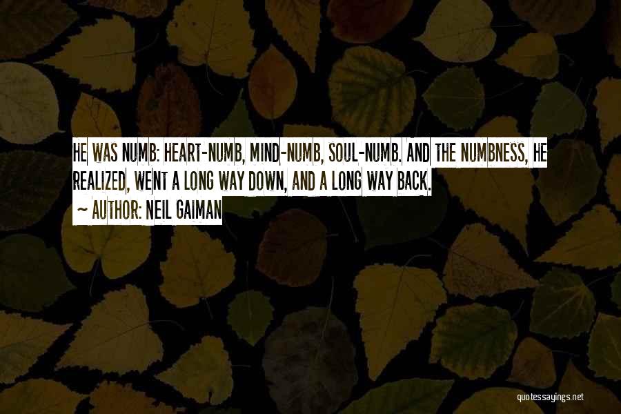 Neil Gaiman Quotes: He Was Numb: Heart-numb, Mind-numb, Soul-numb. And The Numbness, He Realized, Went A Long Way Down, And A Long Way