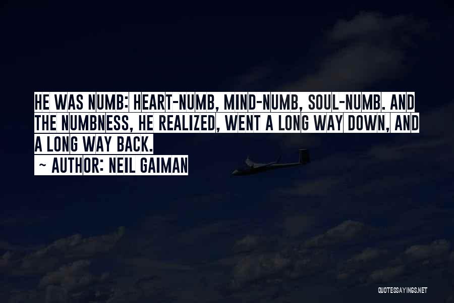 Neil Gaiman Quotes: He Was Numb: Heart-numb, Mind-numb, Soul-numb. And The Numbness, He Realized, Went A Long Way Down, And A Long Way