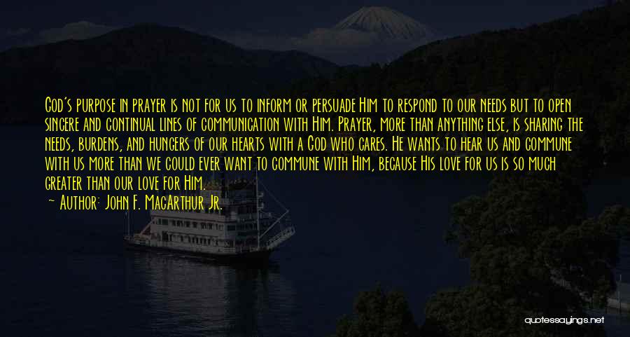 John F. MacArthur Jr. Quotes: God's Purpose In Prayer Is Not For Us To Inform Or Persuade Him To Respond To Our Needs But To