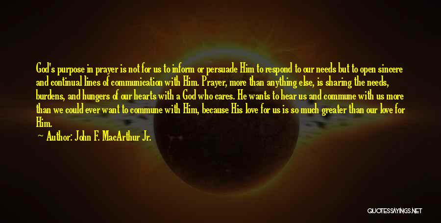 John F. MacArthur Jr. Quotes: God's Purpose In Prayer Is Not For Us To Inform Or Persuade Him To Respond To Our Needs But To