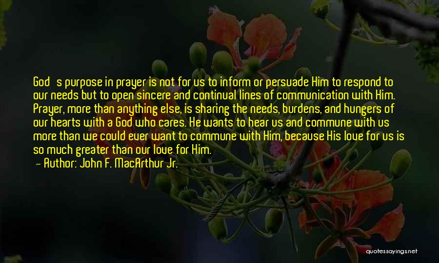 John F. MacArthur Jr. Quotes: God's Purpose In Prayer Is Not For Us To Inform Or Persuade Him To Respond To Our Needs But To