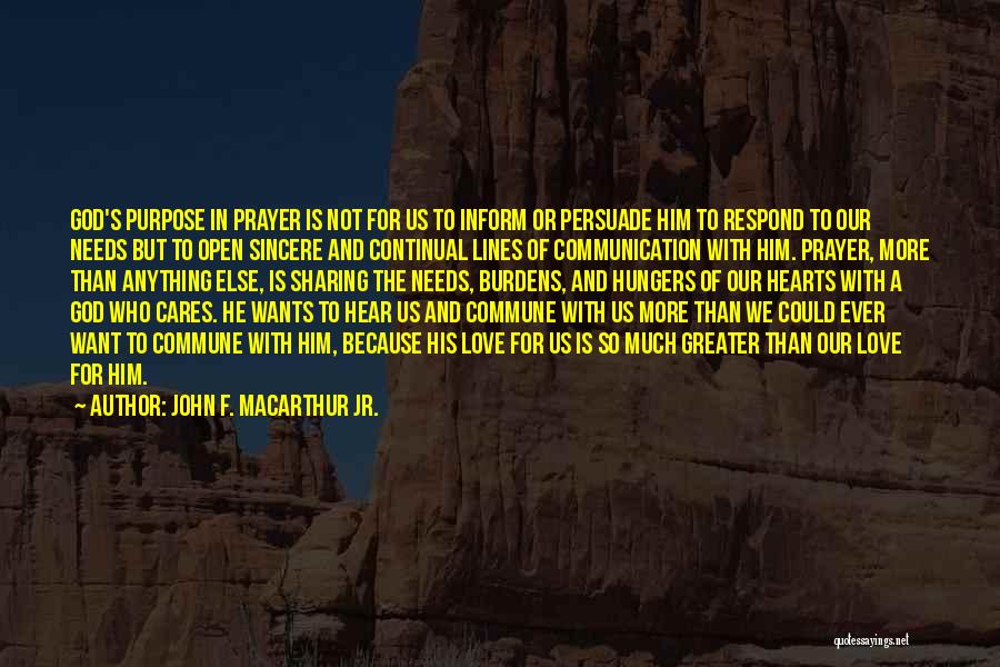 John F. MacArthur Jr. Quotes: God's Purpose In Prayer Is Not For Us To Inform Or Persuade Him To Respond To Our Needs But To