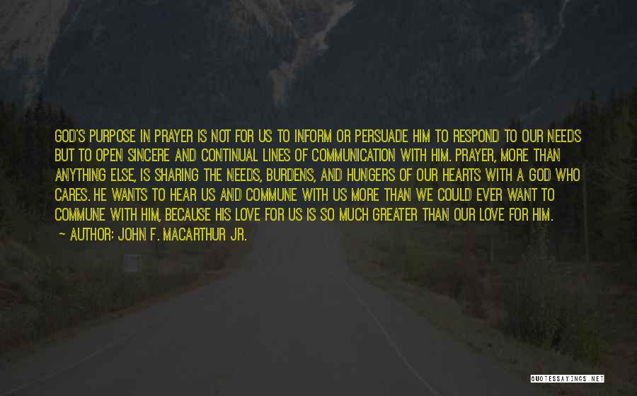 John F. MacArthur Jr. Quotes: God's Purpose In Prayer Is Not For Us To Inform Or Persuade Him To Respond To Our Needs But To