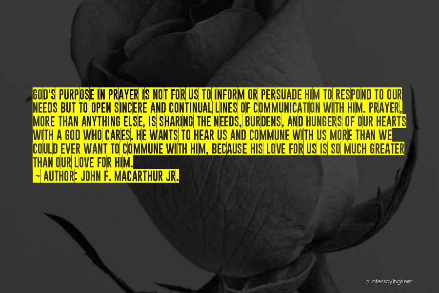 John F. MacArthur Jr. Quotes: God's Purpose In Prayer Is Not For Us To Inform Or Persuade Him To Respond To Our Needs But To