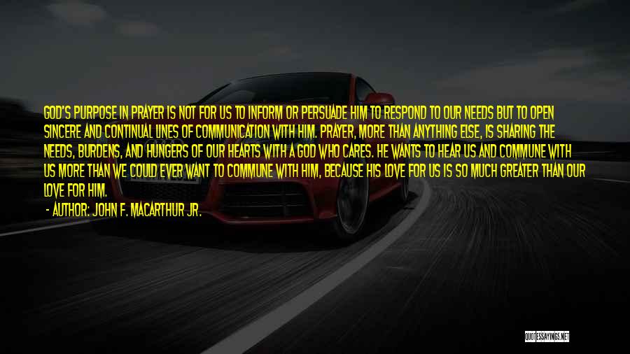 John F. MacArthur Jr. Quotes: God's Purpose In Prayer Is Not For Us To Inform Or Persuade Him To Respond To Our Needs But To