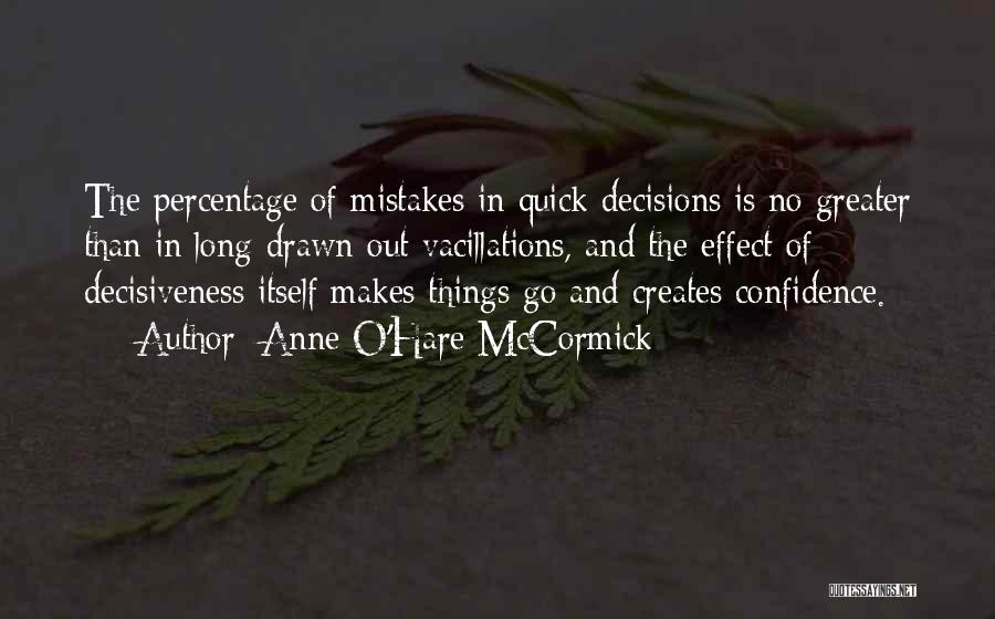 Anne O'Hare McCormick Quotes: The Percentage Of Mistakes In Quick Decisions Is No Greater Than In Long-drawn-out Vacillations, And The Effect Of Decisiveness Itself