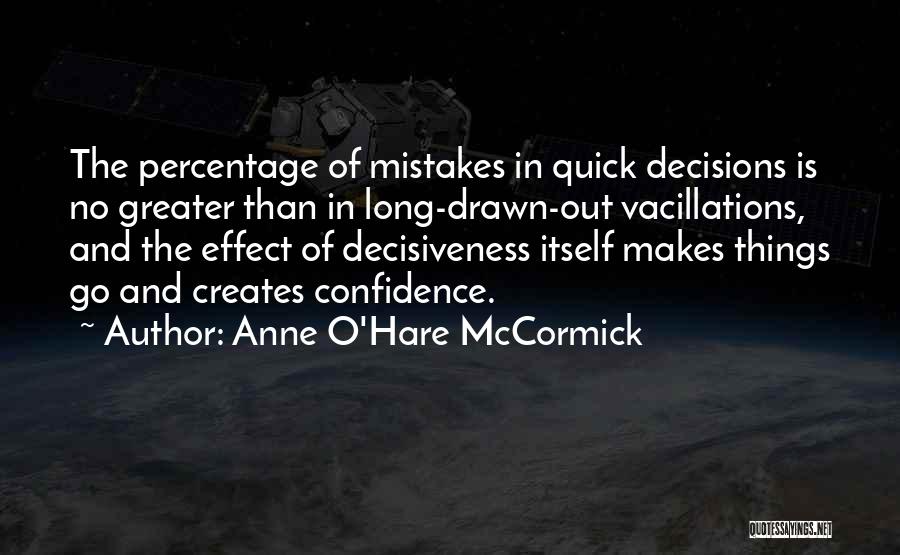 Anne O'Hare McCormick Quotes: The Percentage Of Mistakes In Quick Decisions Is No Greater Than In Long-drawn-out Vacillations, And The Effect Of Decisiveness Itself