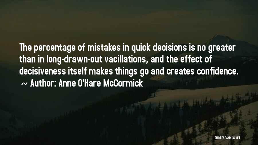 Anne O'Hare McCormick Quotes: The Percentage Of Mistakes In Quick Decisions Is No Greater Than In Long-drawn-out Vacillations, And The Effect Of Decisiveness Itself