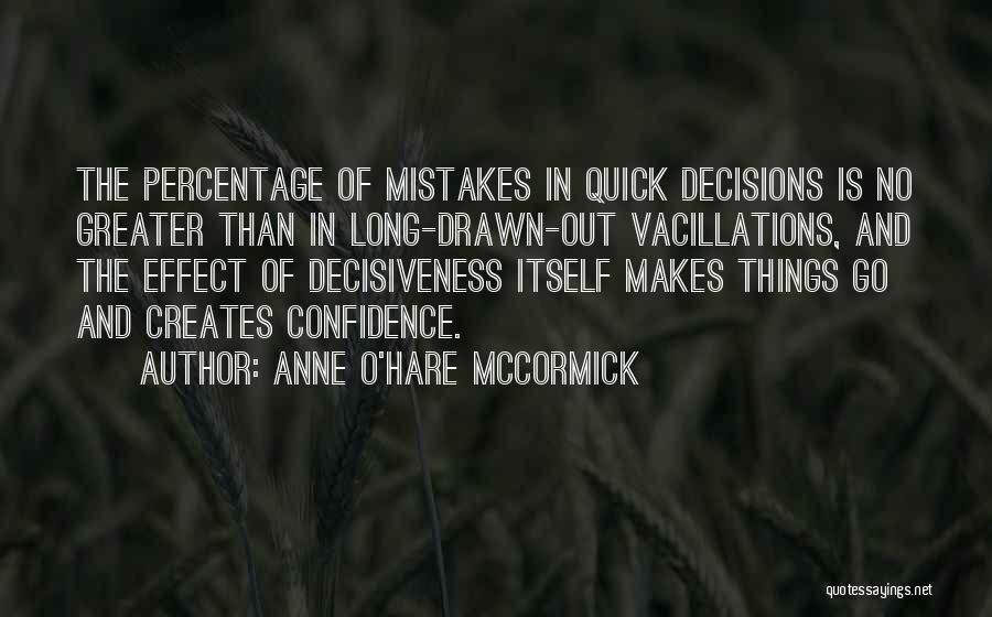 Anne O'Hare McCormick Quotes: The Percentage Of Mistakes In Quick Decisions Is No Greater Than In Long-drawn-out Vacillations, And The Effect Of Decisiveness Itself