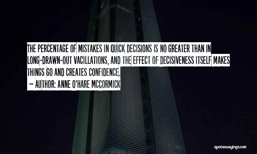 Anne O'Hare McCormick Quotes: The Percentage Of Mistakes In Quick Decisions Is No Greater Than In Long-drawn-out Vacillations, And The Effect Of Decisiveness Itself
