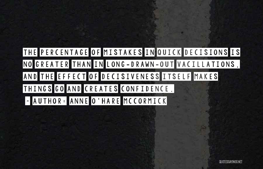 Anne O'Hare McCormick Quotes: The Percentage Of Mistakes In Quick Decisions Is No Greater Than In Long-drawn-out Vacillations, And The Effect Of Decisiveness Itself