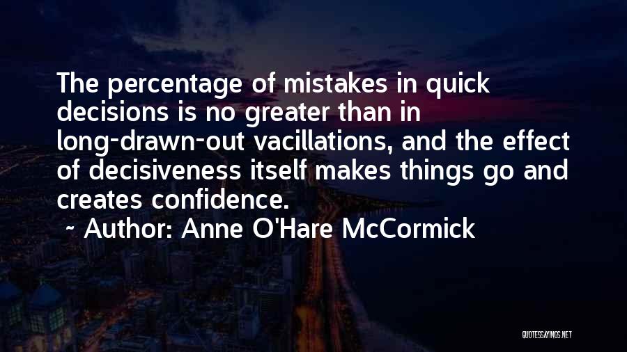 Anne O'Hare McCormick Quotes: The Percentage Of Mistakes In Quick Decisions Is No Greater Than In Long-drawn-out Vacillations, And The Effect Of Decisiveness Itself