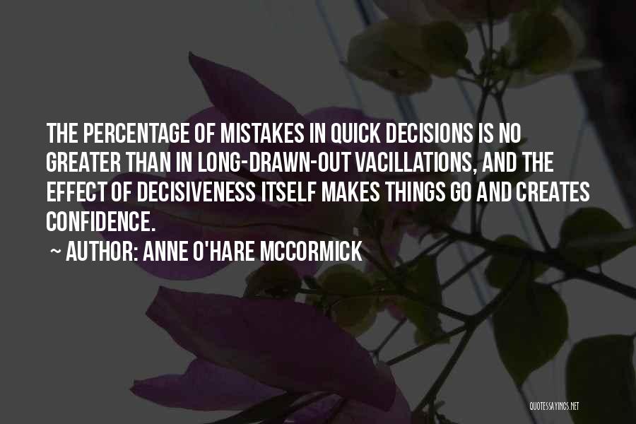 Anne O'Hare McCormick Quotes: The Percentage Of Mistakes In Quick Decisions Is No Greater Than In Long-drawn-out Vacillations, And The Effect Of Decisiveness Itself