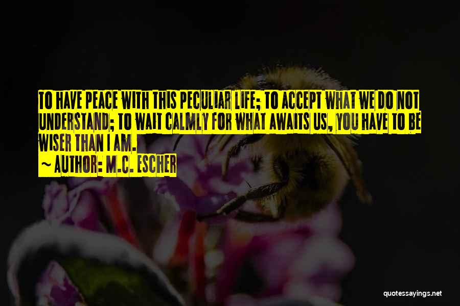 M.C. Escher Quotes: To Have Peace With This Peculiar Life; To Accept What We Do Not Understand; To Wait Calmly For What Awaits